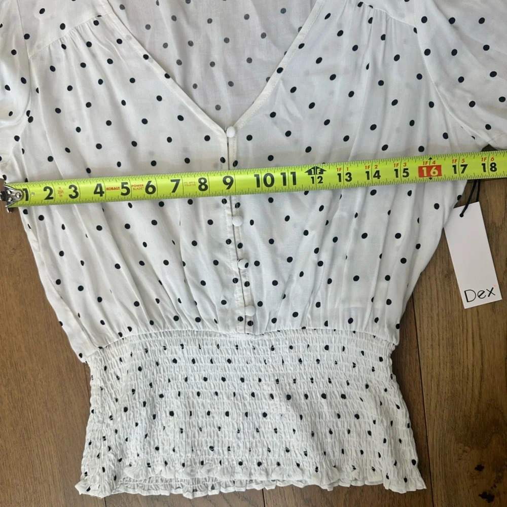 NWT Dex Polka‎ Dot Smocked Blouse Black and White Small - Picture 9 of 10
